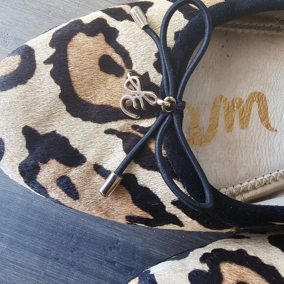 Sam Edelman Felicia Ballet Flats US 7M Leopard Calf Hair Slip-On Bow Classic - Picture 6 of 8